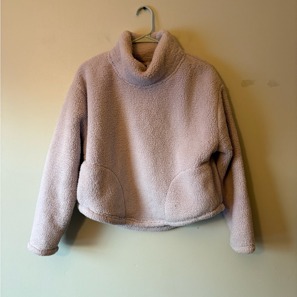 All in Motion Cream Cozy Sherpa Fleece Cropped Pullover, Size Large Women’s